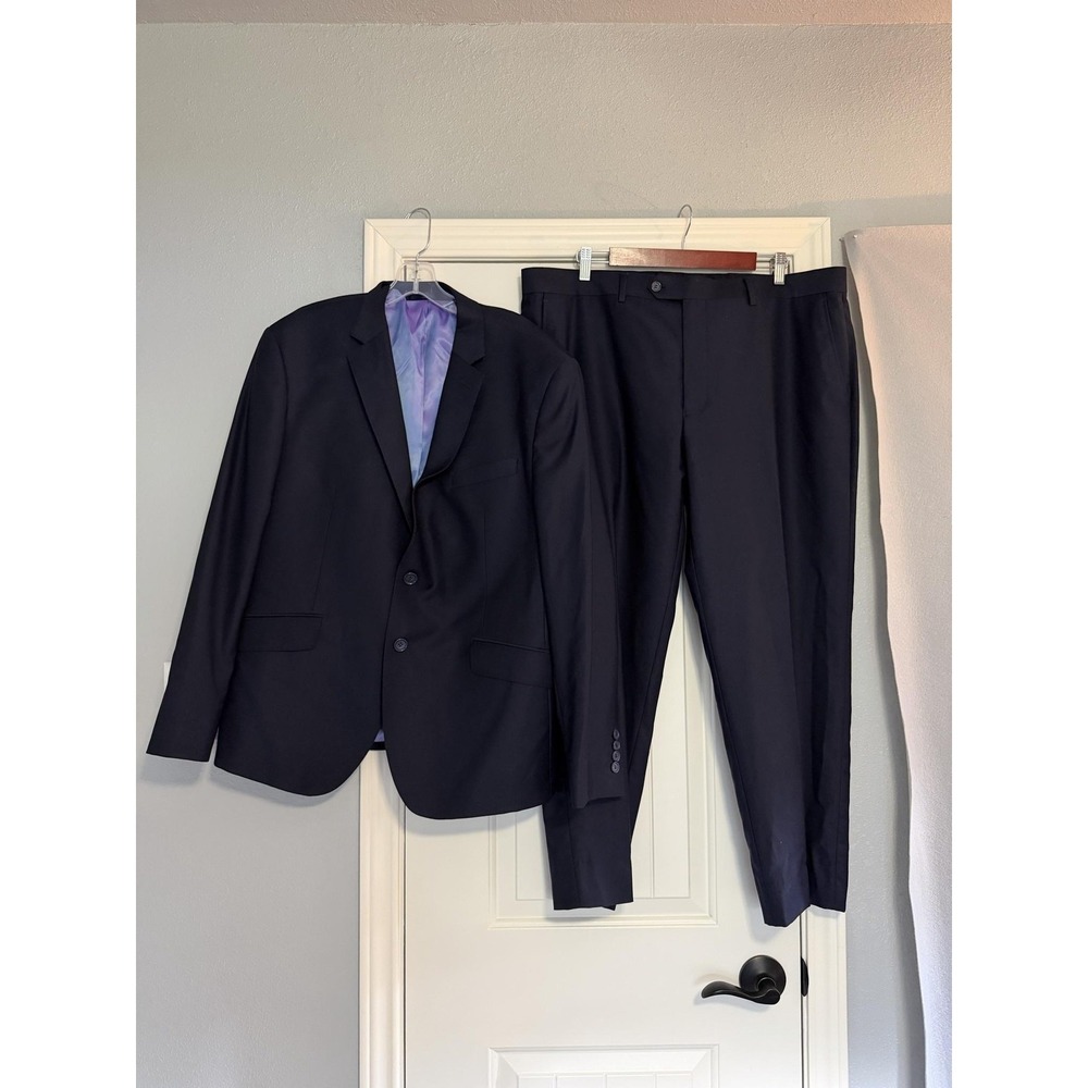 Berragamo Elegant Suit Mens 46 40x29 Navy Wool Lazio 2 Piece Jacket Pants FLAWS